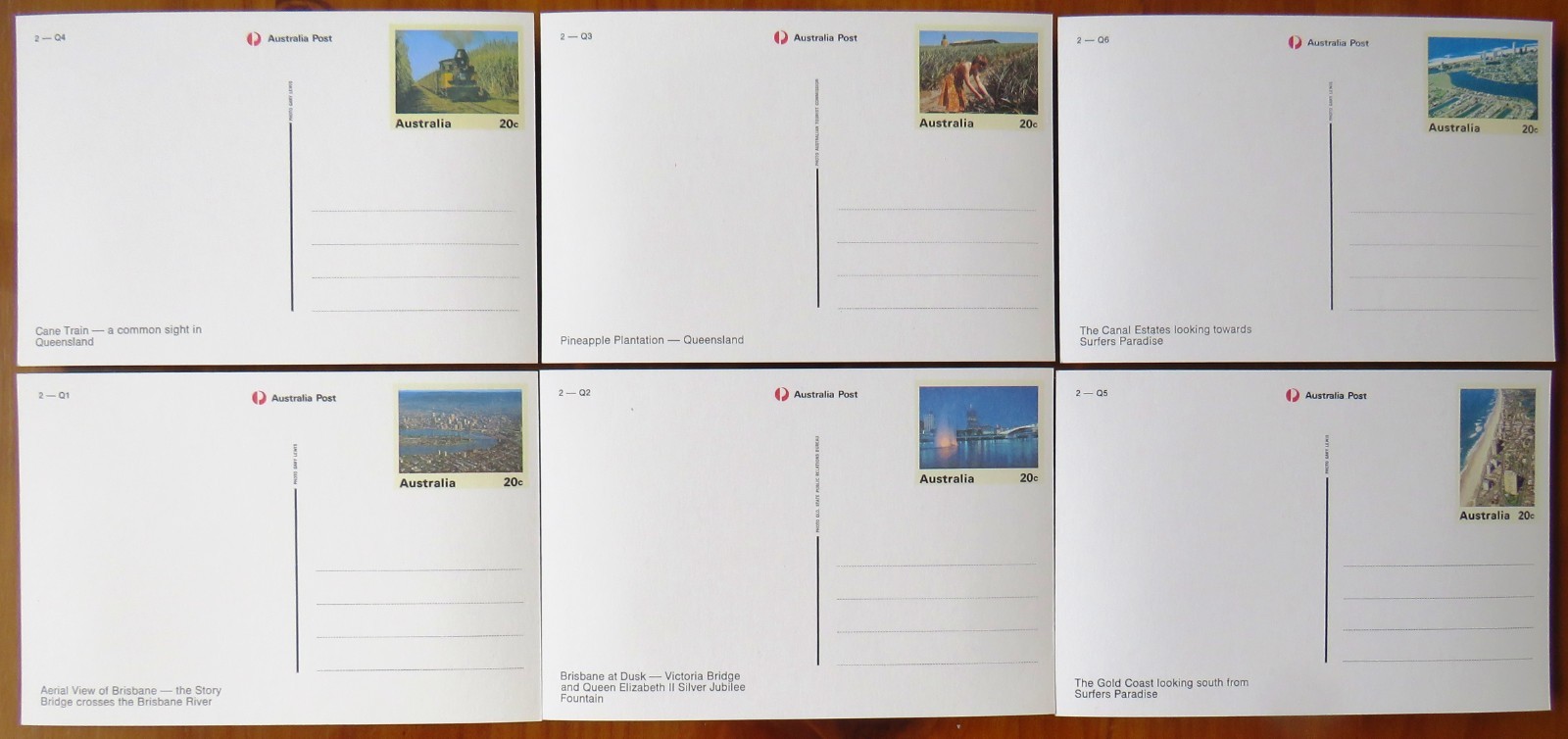 1978 Australia Post Un-Used Stamped Postcards: QUEENSLAND SCENES (Set of 6)