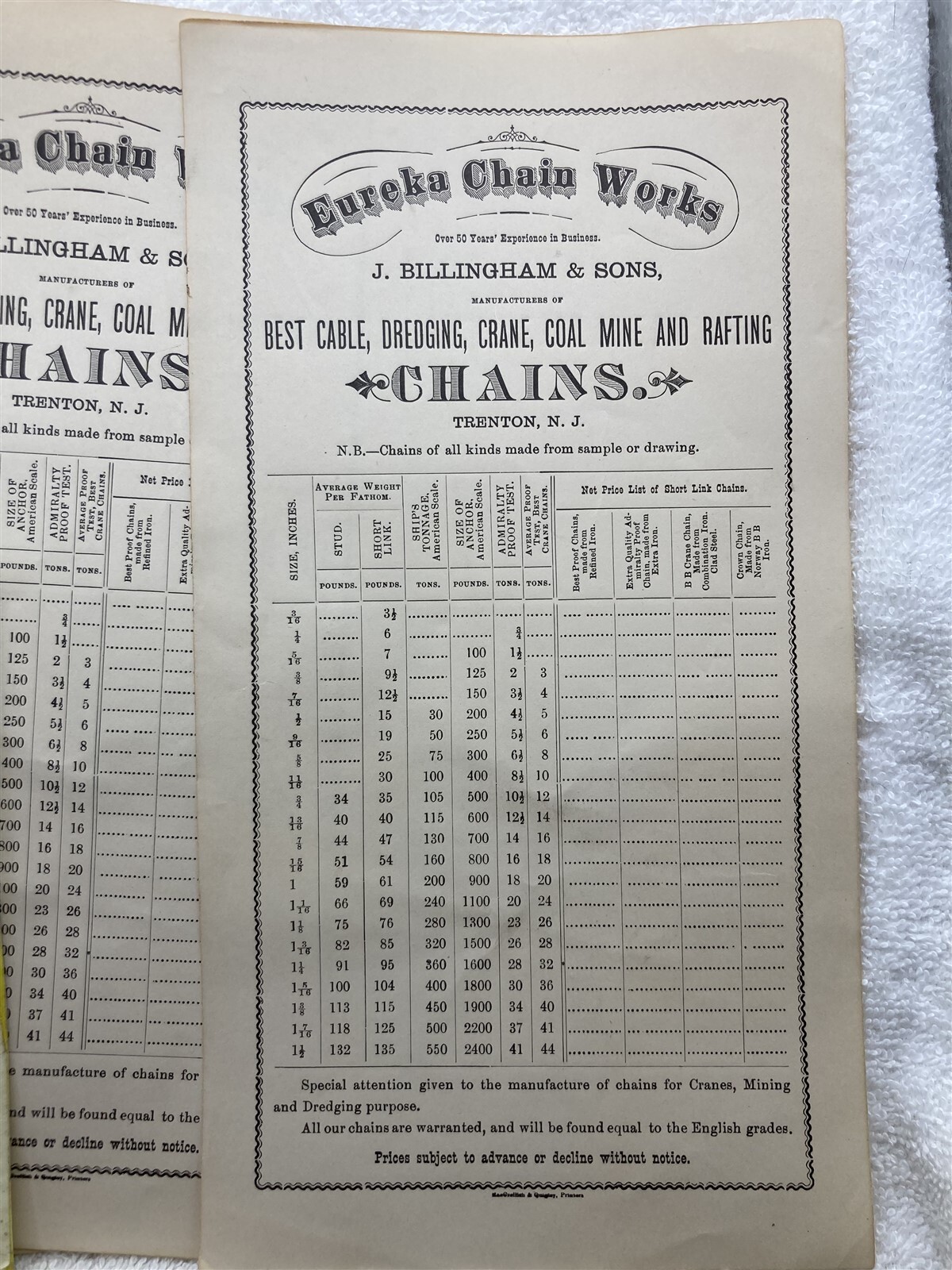 1890s 1900s 1910s Eureka Chain Works Trenton NJ Order Forms Vtg