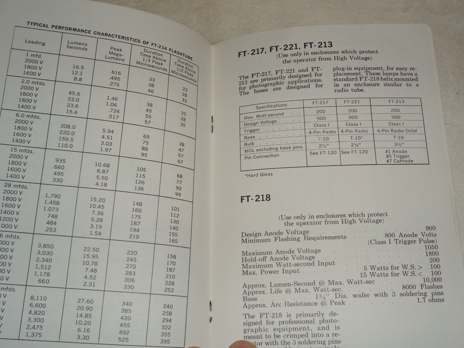 General Electric Flashtube Vintage Original GE Data Manual