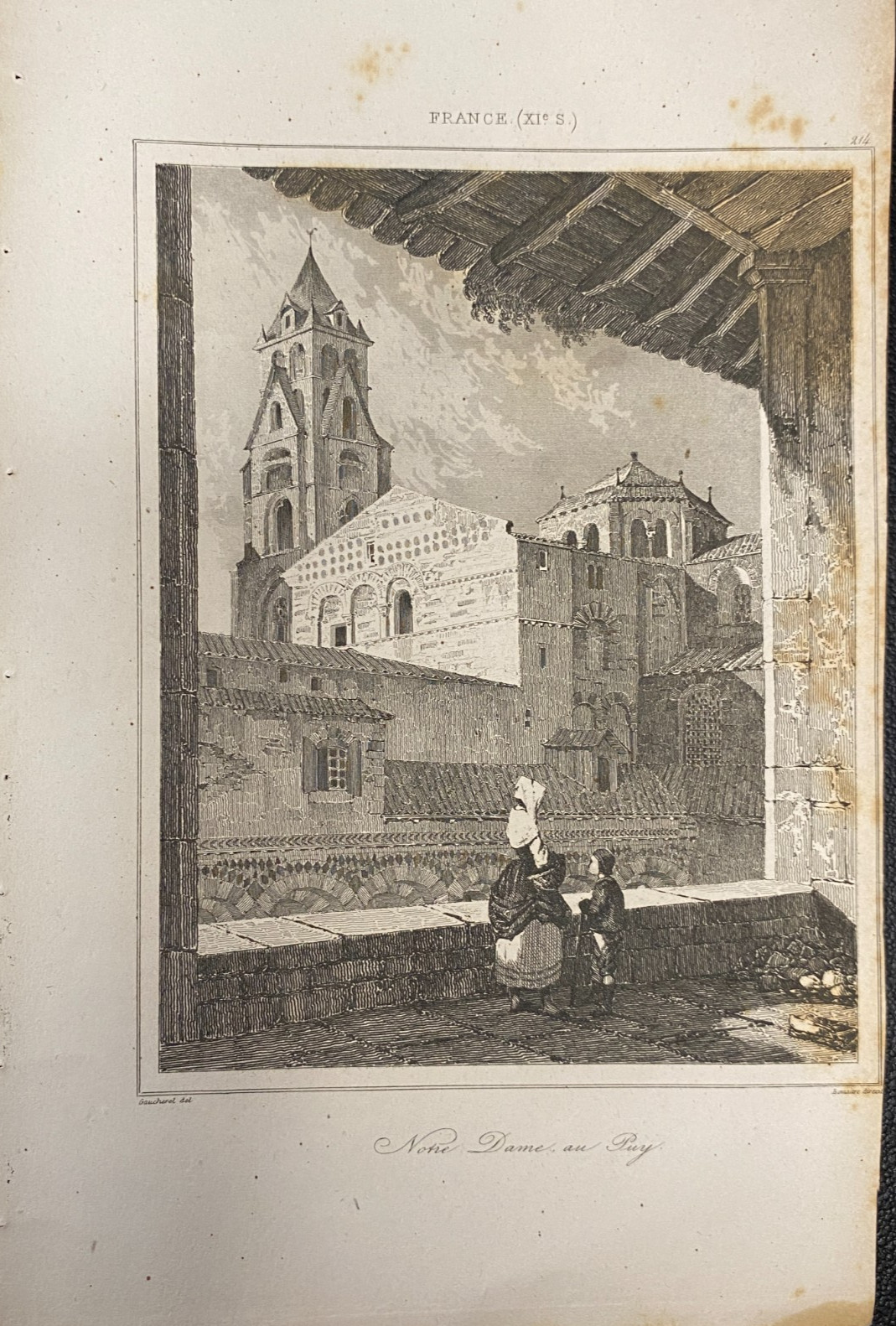 Engraving France 11th Century “Notre Dame Du Puy Church”