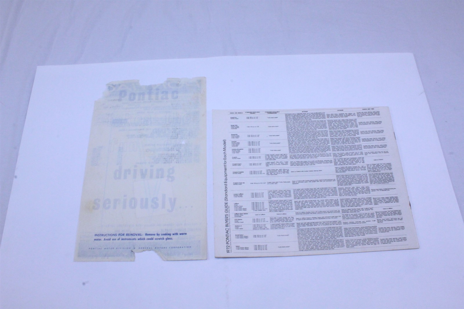 1972 Pontiac Brochure & Original Window Sticker From 4 Door Sedan Catalina