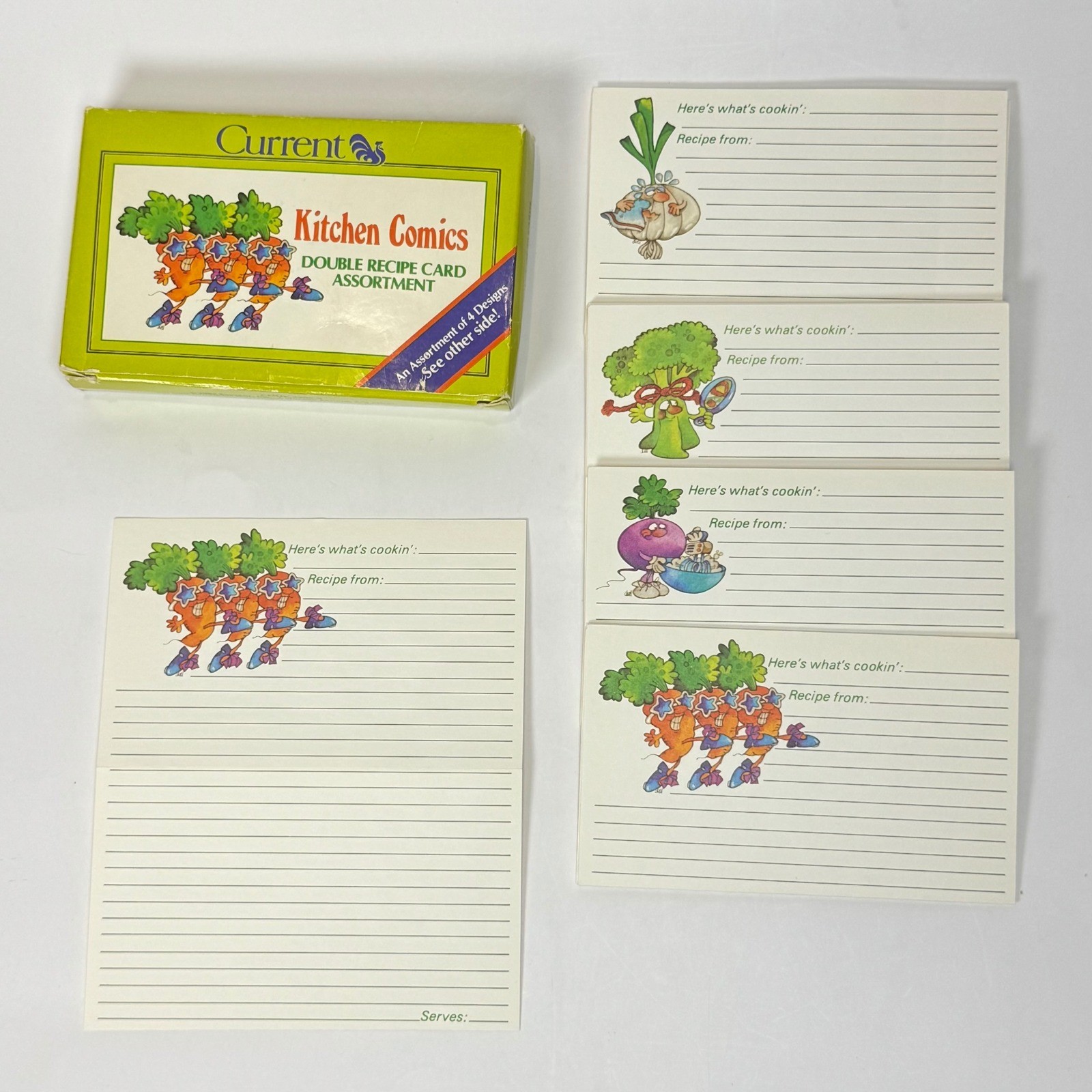 Vintage 1982 Current Kitchen Comics Double Recipe Card Assortment 24ct Veggies