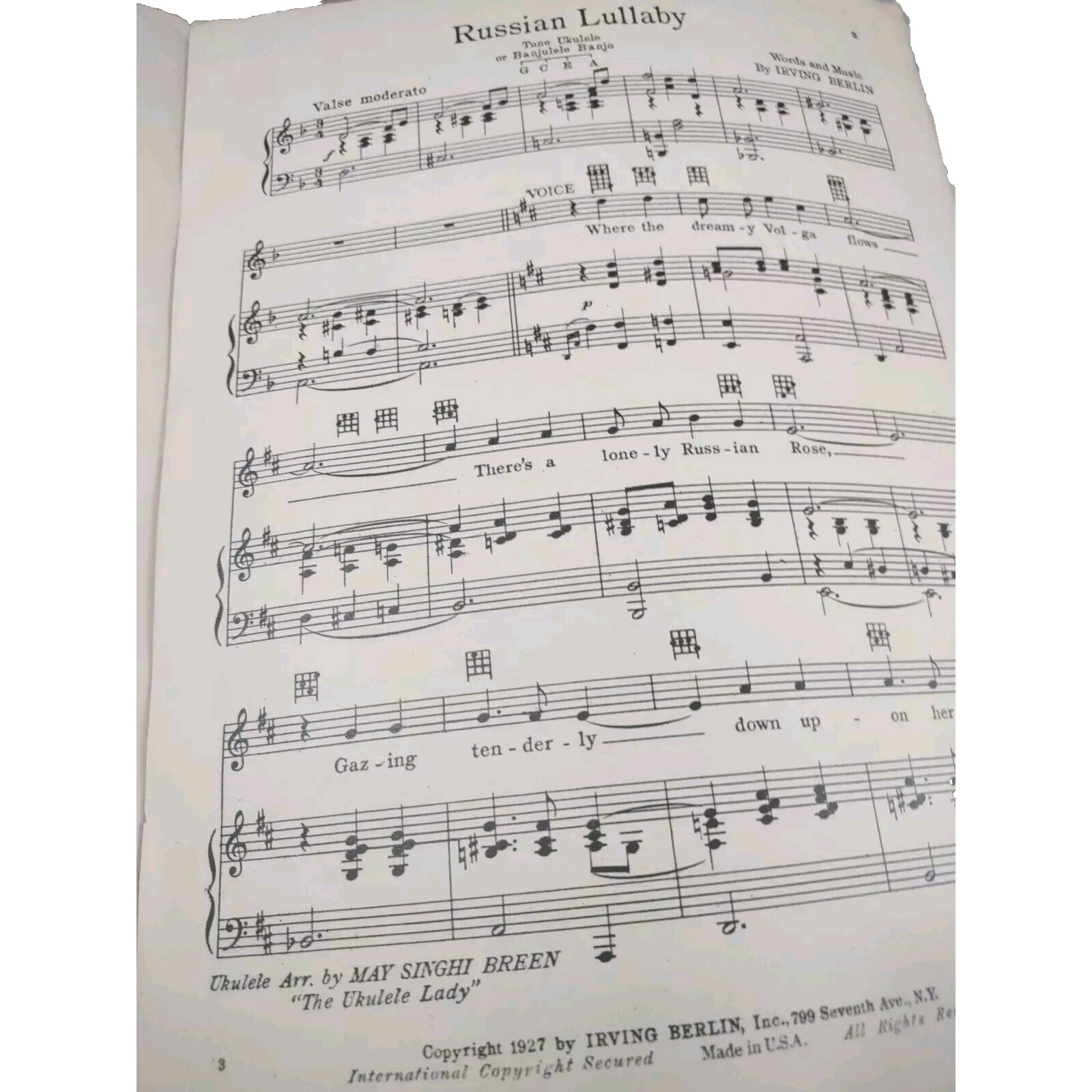 Vintage Epherma Sheet Music – 1927 – Russian Lullaby by Irving Berlin.