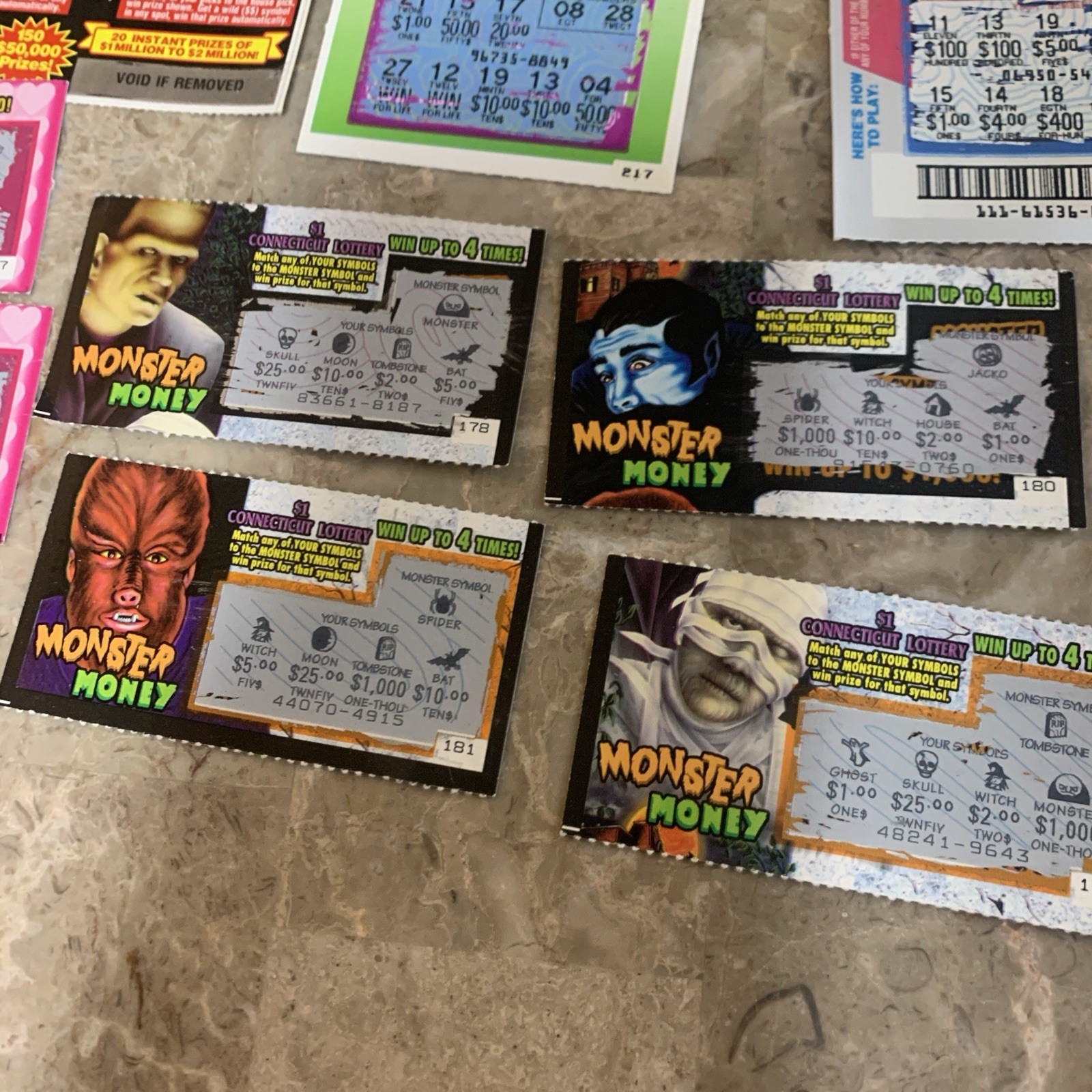 Vintage Connecticut State Lottery Scratch Off Tickets Losing 1990s 1995 1996 CT