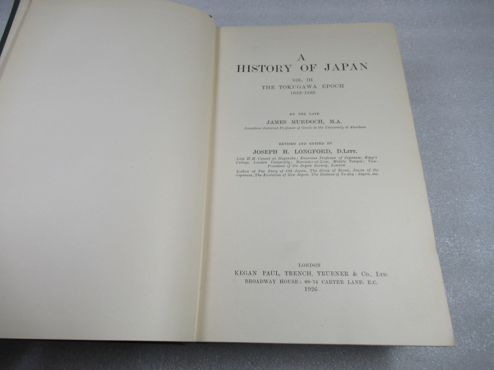 1910-26 A History of Japan – From Origins to 1868 – James Murdoch – 3 volumes