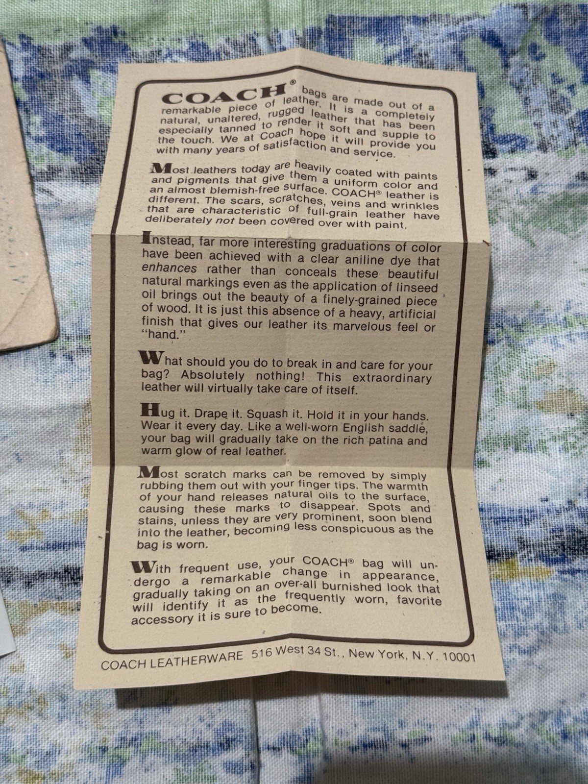 Vintage 1978 Coach Leatherware Paperwork Catalog Registration Muslin Bag 1970s