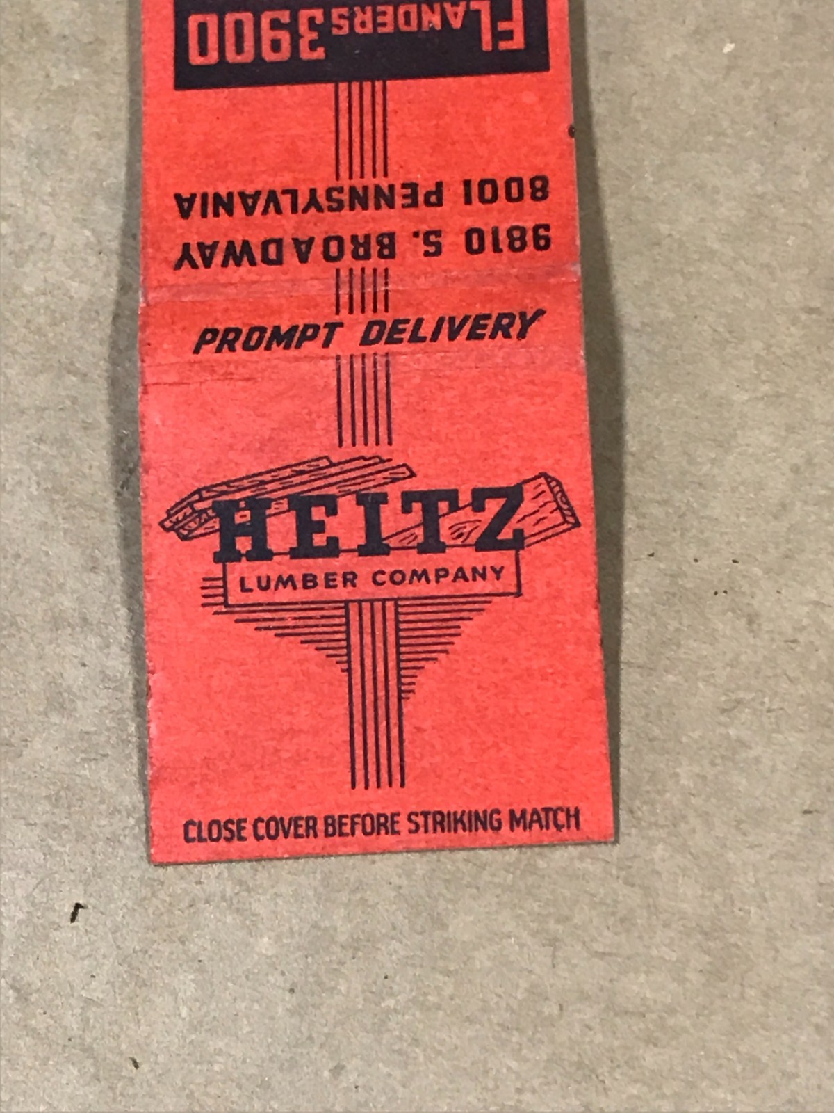 Vintage Heitz Lumber – Matchcover, Matchbook