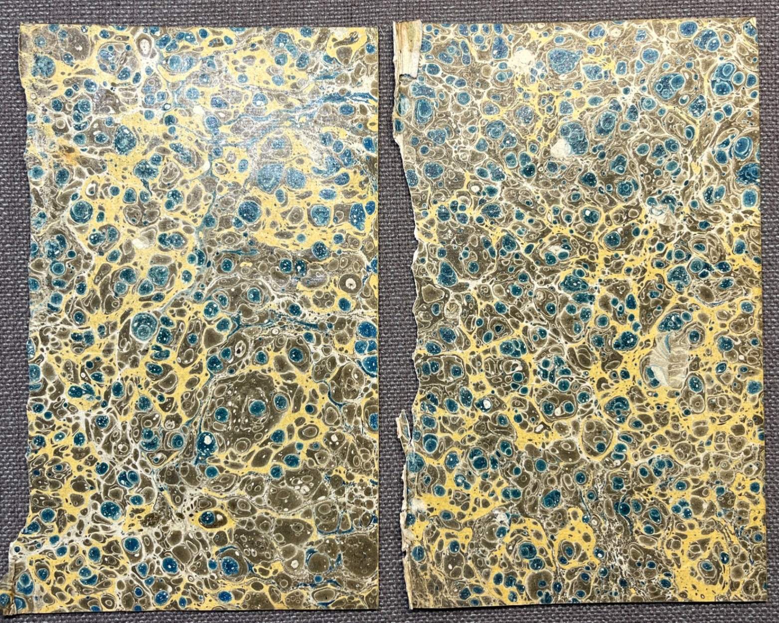 Antique Marbled End Papers Pair 1800s Bookbinding Blue Brown Beige White
