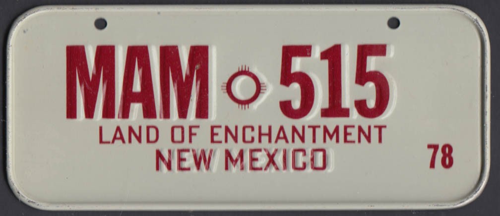 Post cereal miniature metal bicycle license plate New Mexico 1978 MAM-515