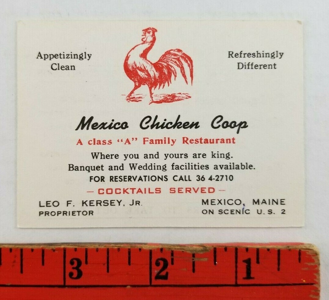 Vintage 1950’s Mexico Chicken Coop Restaurant Maine Business Card