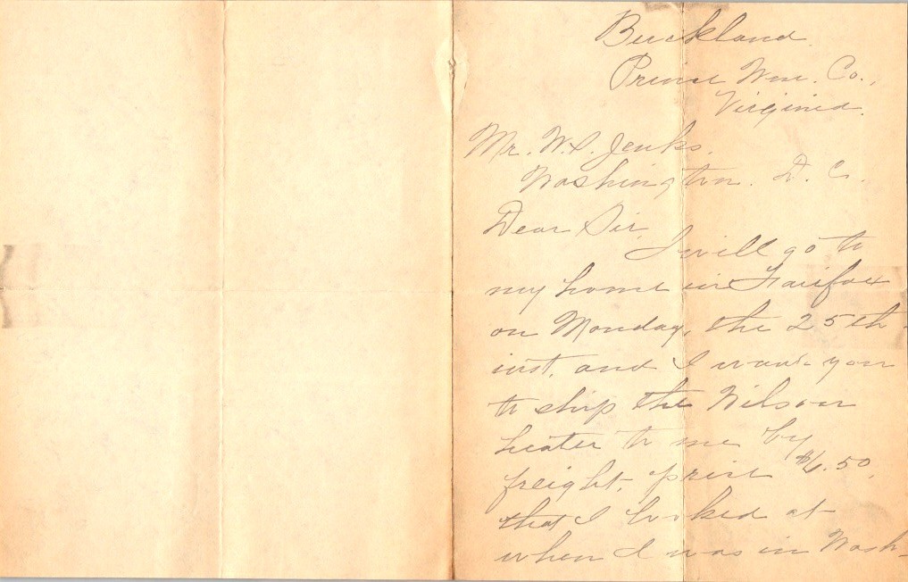 1900s Nilson Heater Letter Miss Theodosia Reddersin Fairfax Station VA