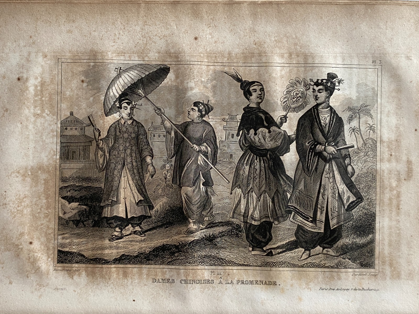 Engraving “China – Chinese Lady At The Promenade”