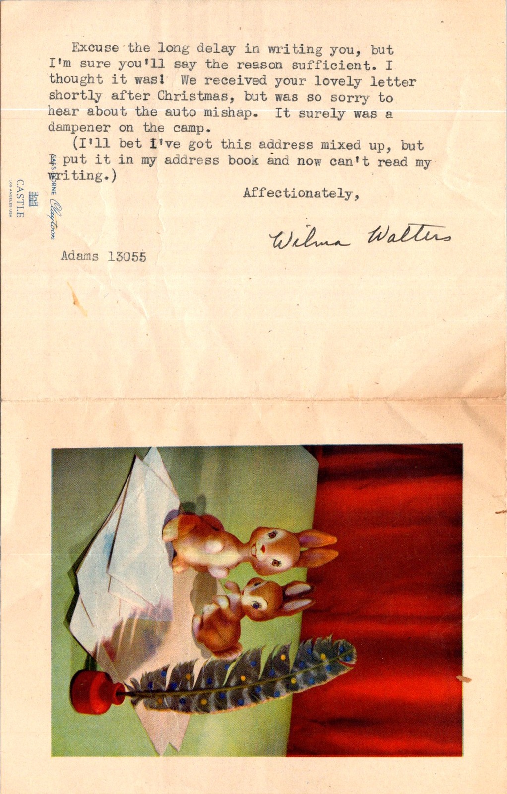 1946 Wilma Walters Letter to Navy Vet Ollie Deane WWII CASTLE LA