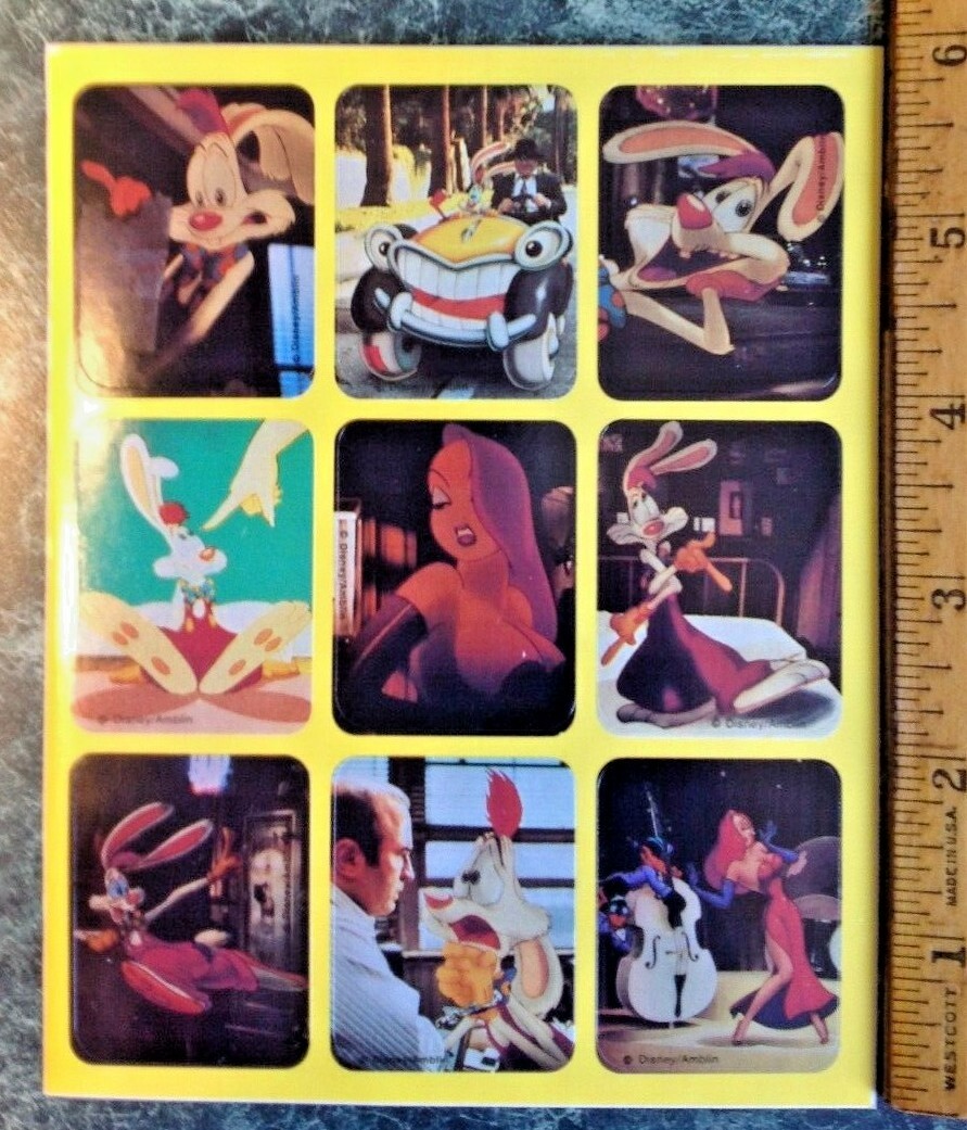 VTG 80s Sticker Sheet DISNEY AMBLIN Who Framed Roger Rabbit 1988 Cartoon Movie