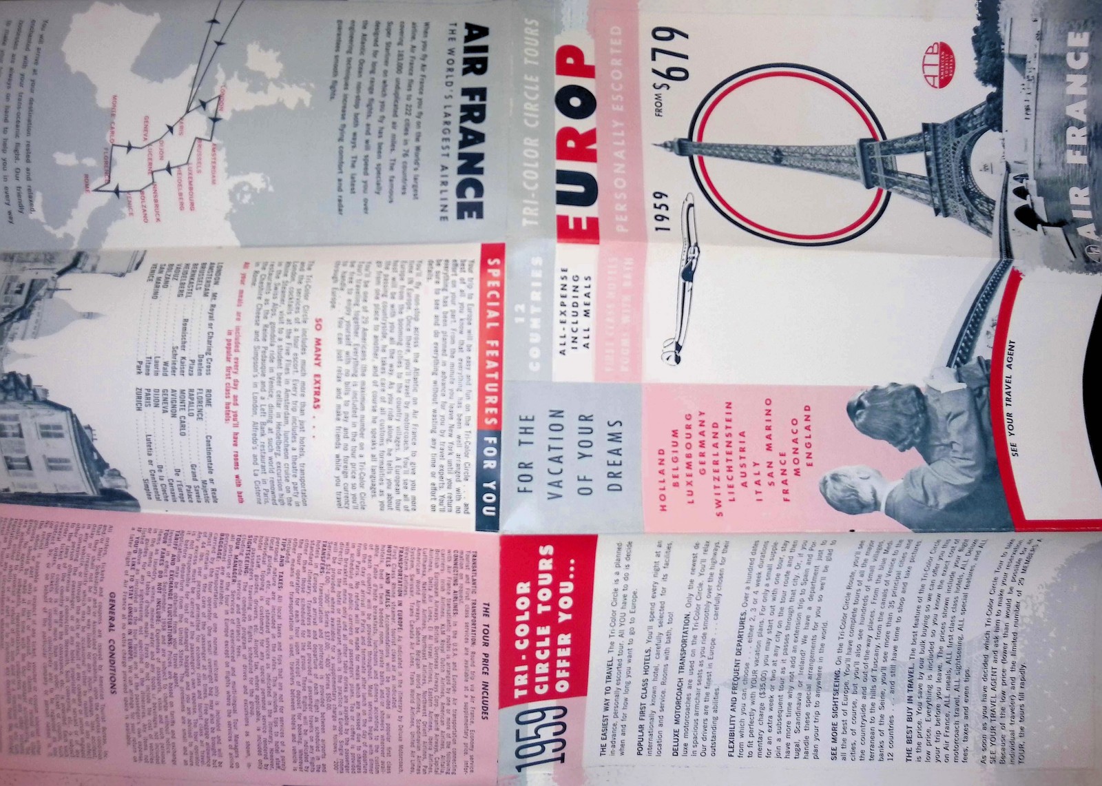 1950s Tri-Color Circle Tours Europe Brochure c1950s Graphic Design