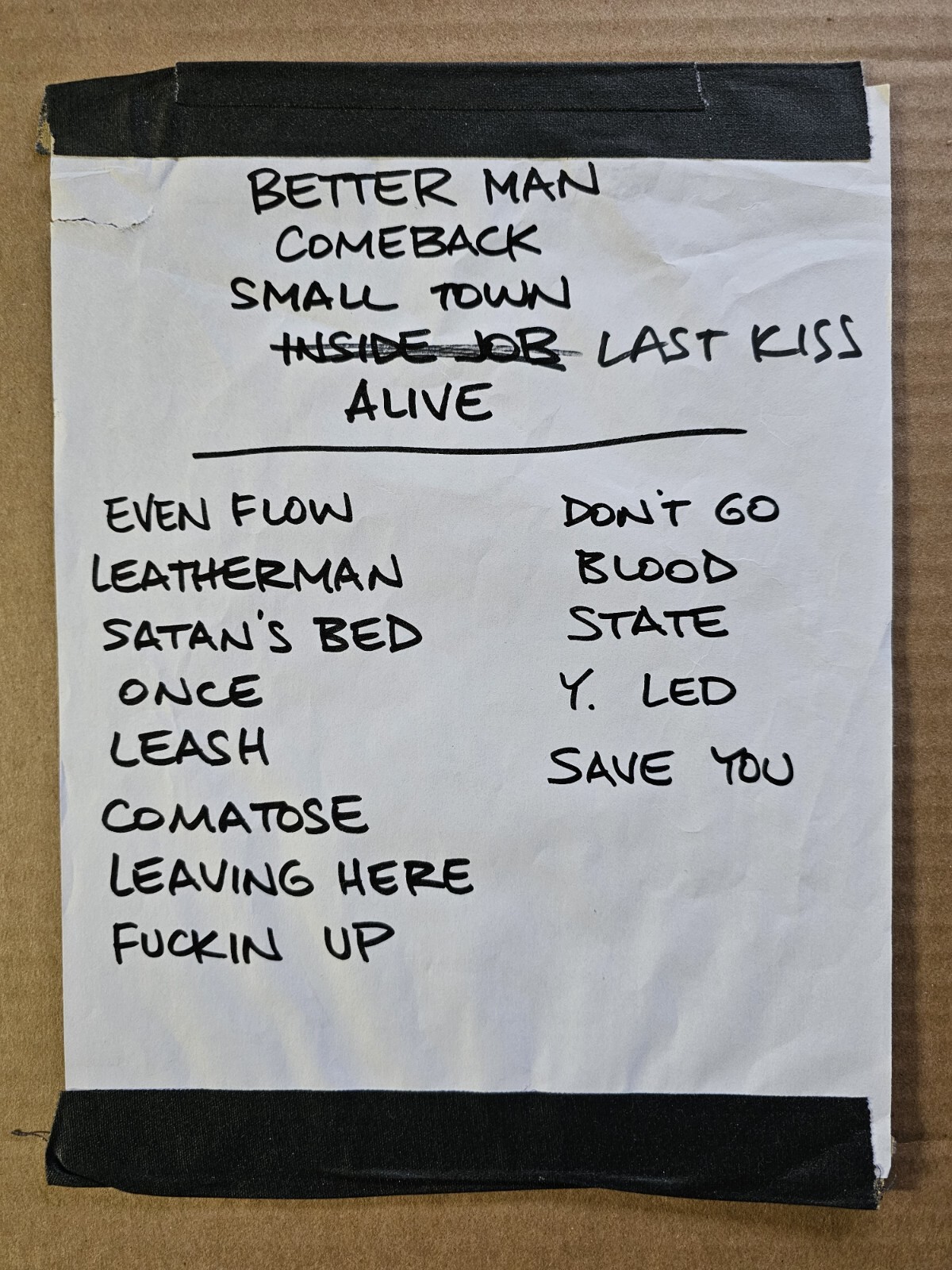 Eddie Vedder HAND WRITTEN “LAST KISS” Setlist Pearl Jam Concert ORIGINAL