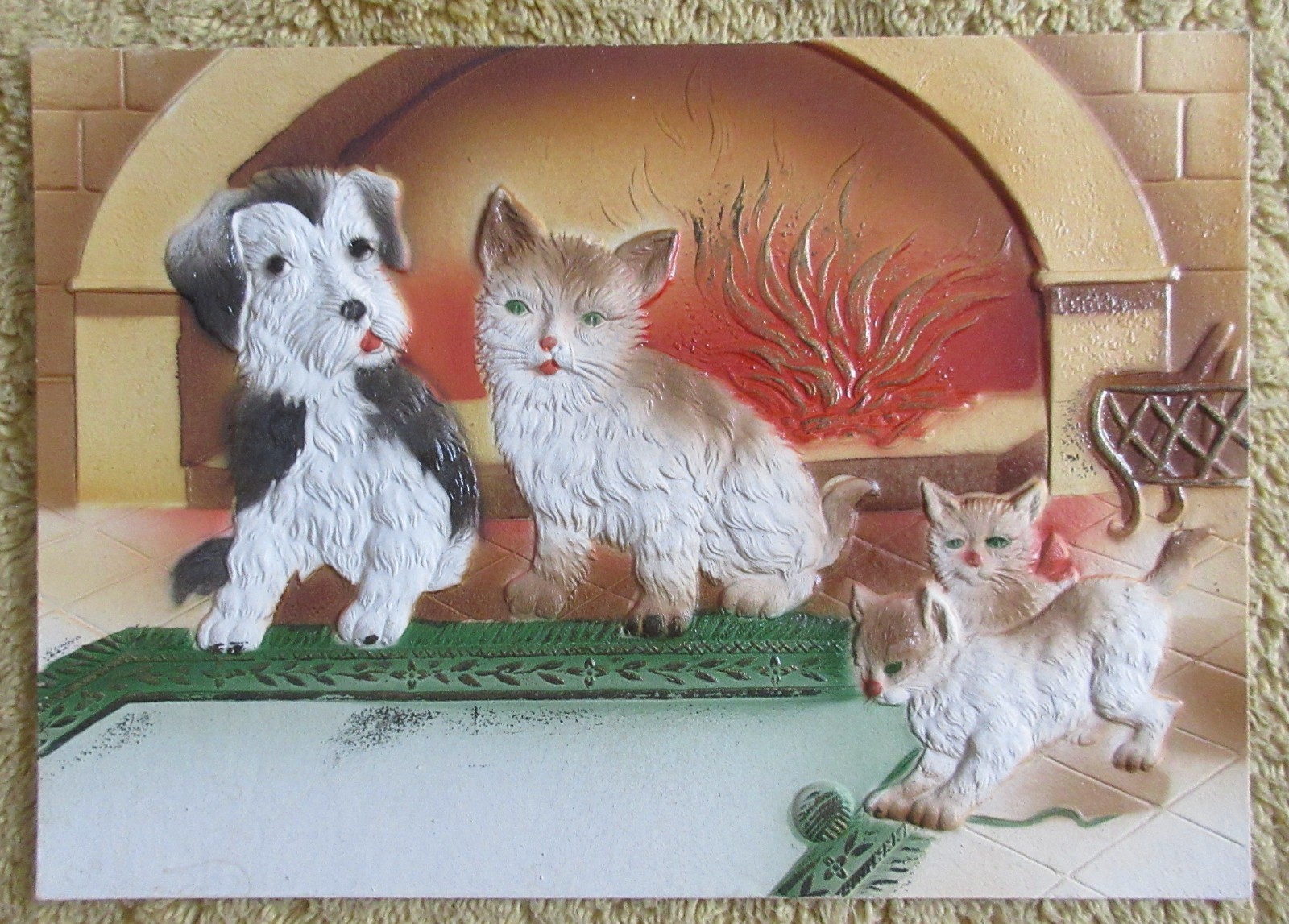 2 VINTAGE GERMAN EMBOSSED DIE CUT CALENDAR TOPS – DOG AND CATS