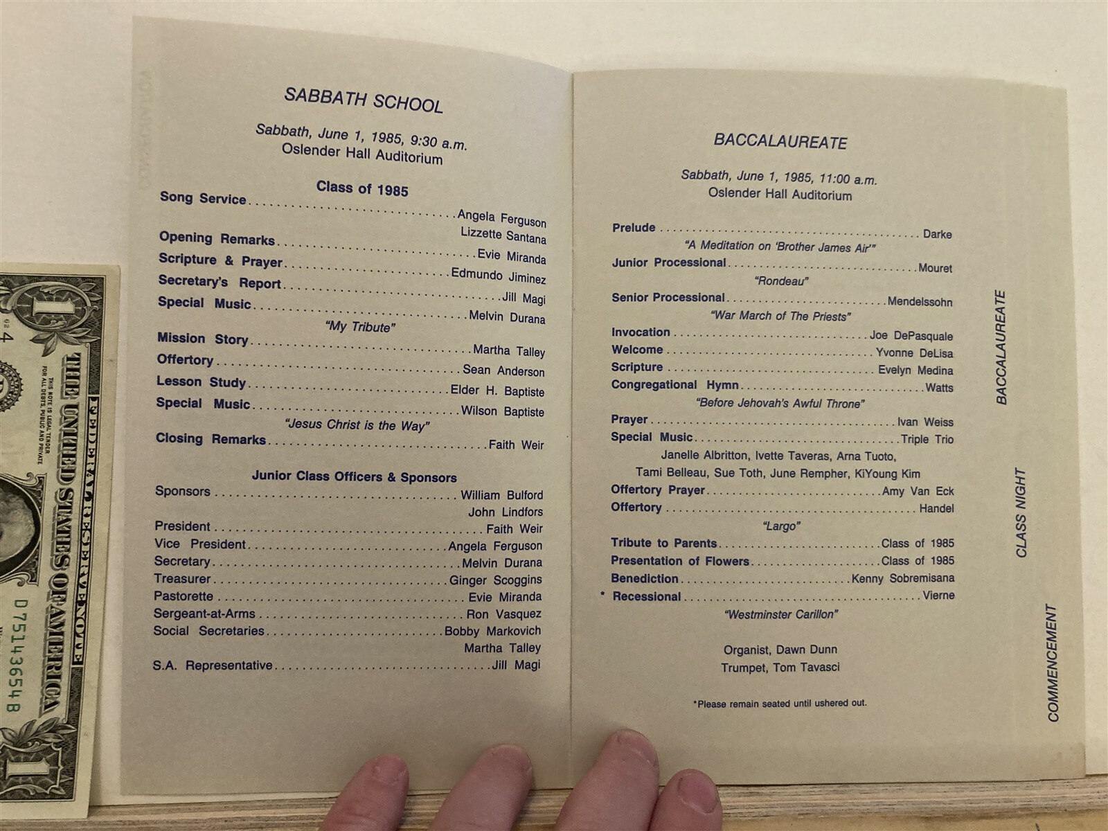 1985 Commencement Graduation Programs Garden State Academy School Tranquility NJ