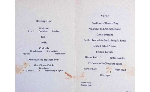 Northwest Orient Airlines Menu 1970s-80s LAX Inflight Food Beverage Paper
