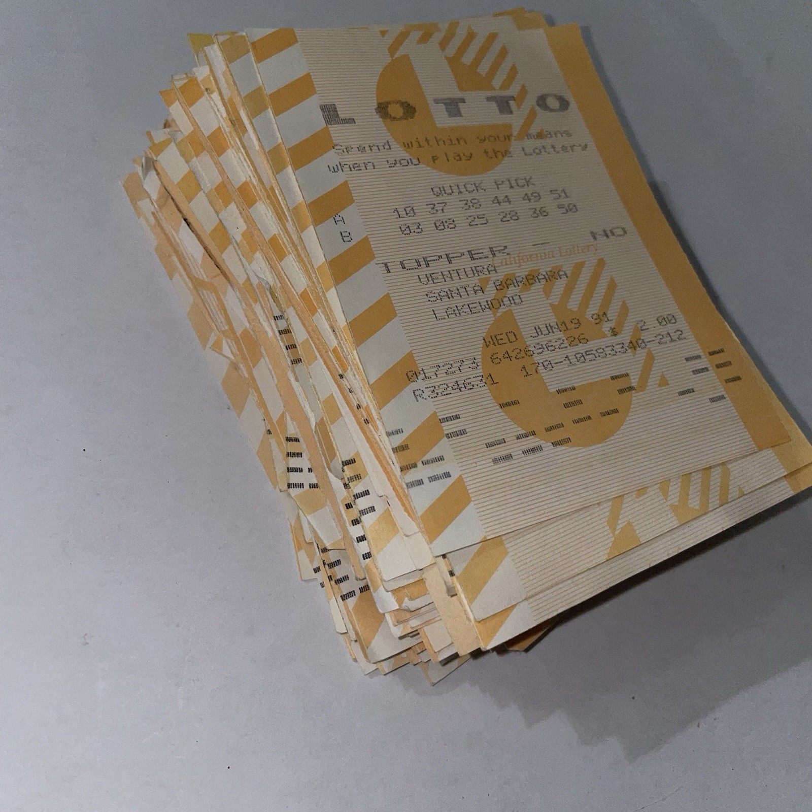 125 Vintage CA Lottery Tickets 1990 1991 Lotto Ephemera Collection Powerball