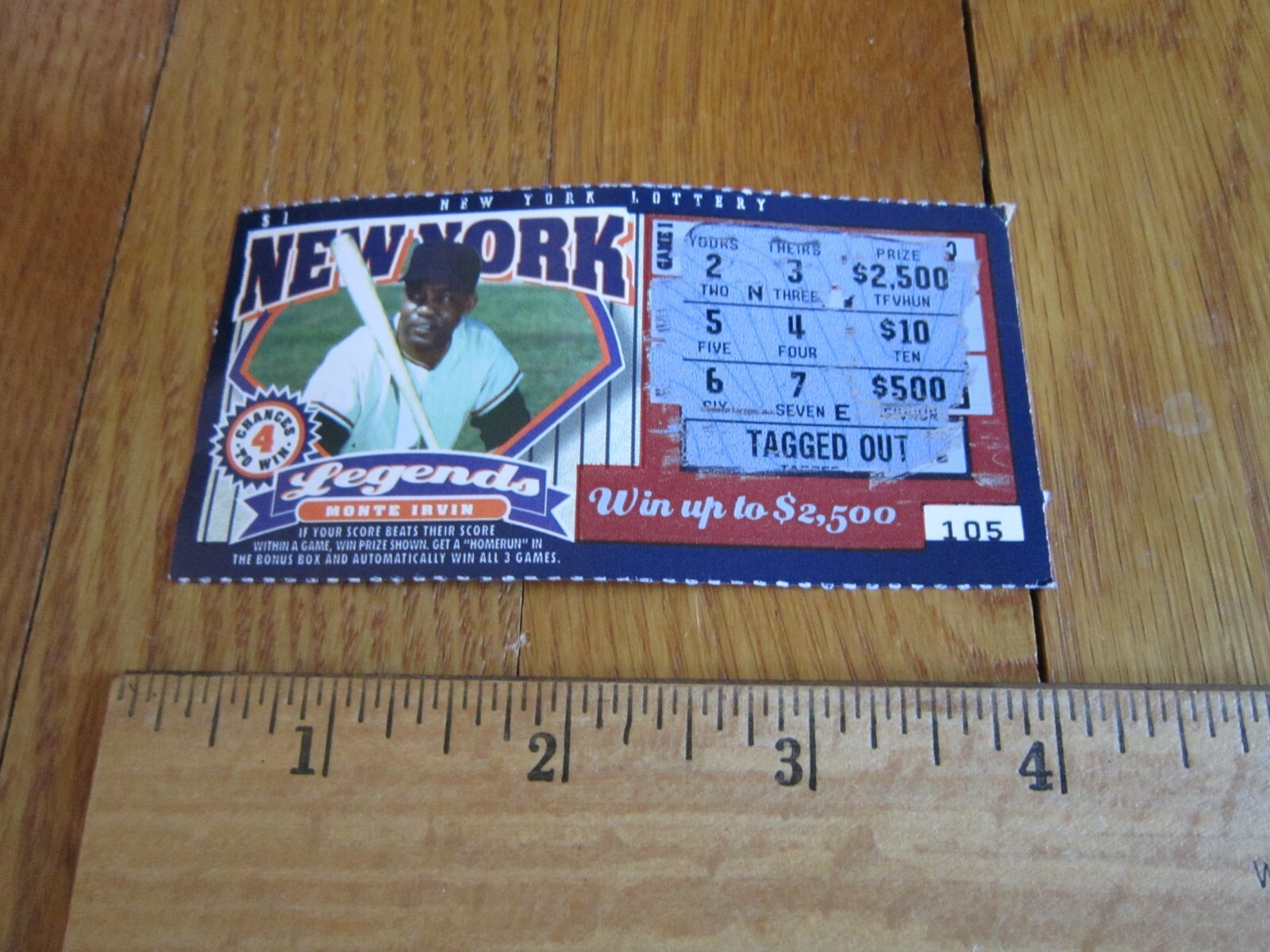 EXPIRED NY Lottery Ticket Baseball New York Legends Monte Irvin Negro Leagues