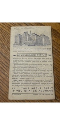 Prudential Insurance Premium Receipt Book 1933-36 Philly PA Paper Americana
