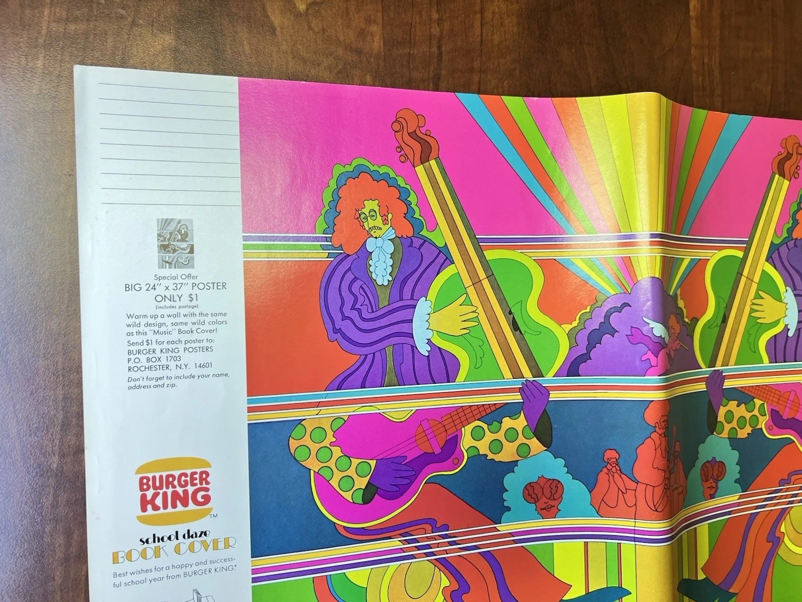 Vintage 1970’s Burger King Psychedelic Rock Art School Daze Book Cover c