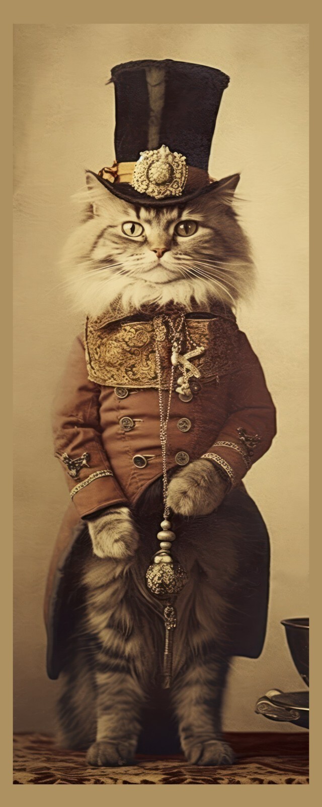 Victorian Steampunk Cat – Laminated Photo Bookmark – 2.5 x 6 in