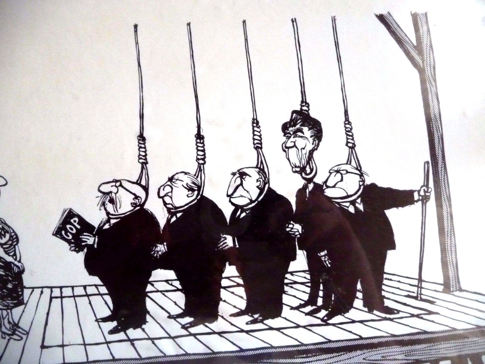 FRAMED EDITORIAL POLITICAL CARTOON BY PAT OLIPHANT REAGAN INSCRIBED SIGNED 1980