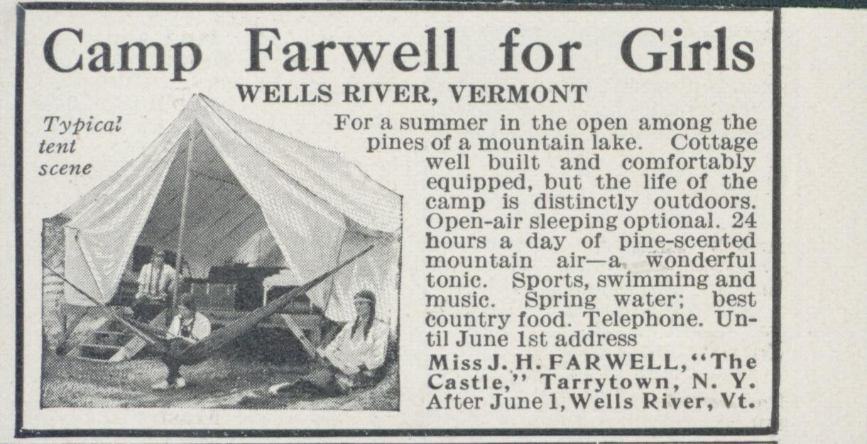 1914 Camp Farwell For Girls Wells River Vermont Tent Hammock Vtg Print Ad CO3