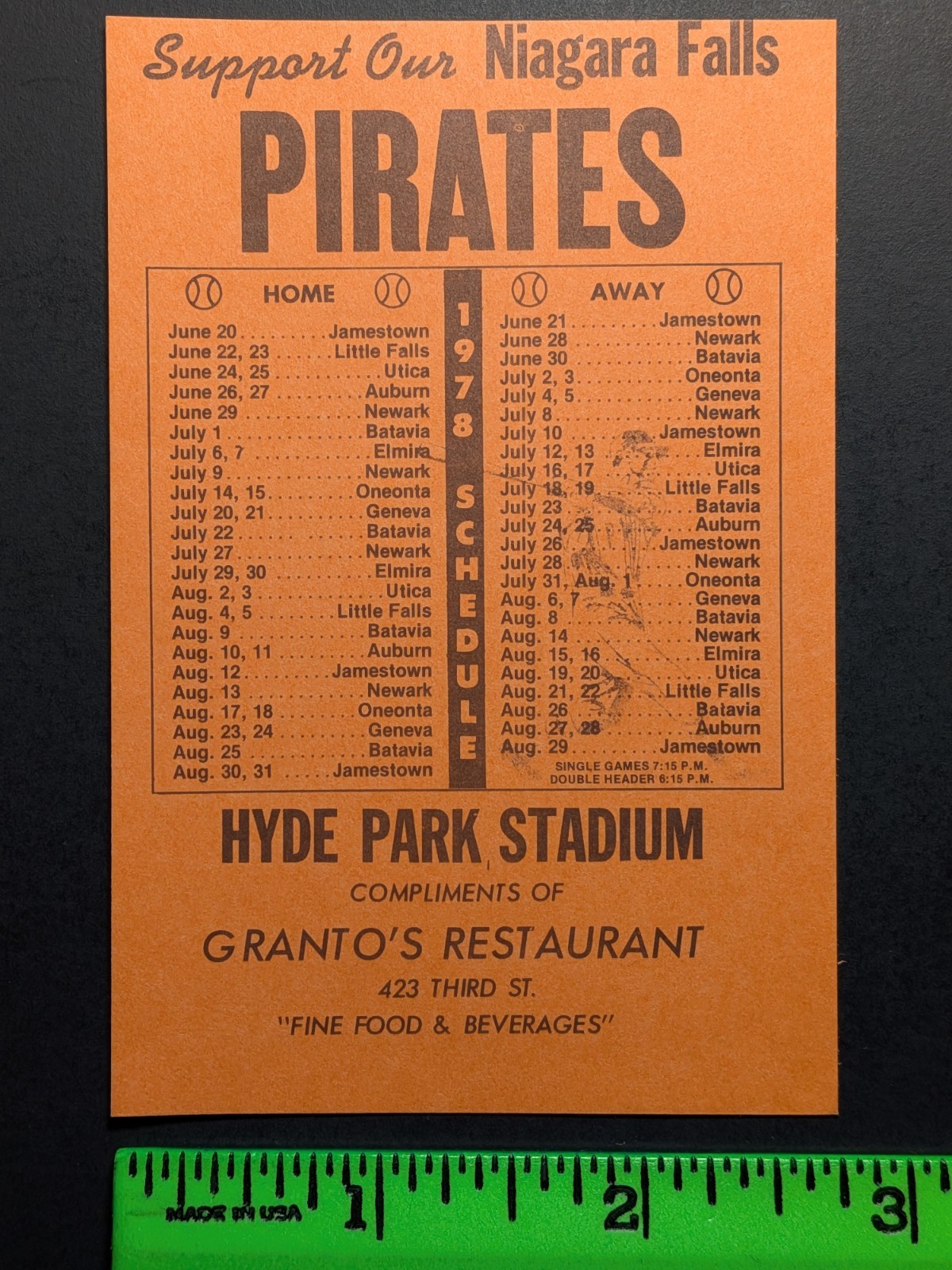 Niagara Falls Pirates 1970’s Baseball Pocket Schedule
