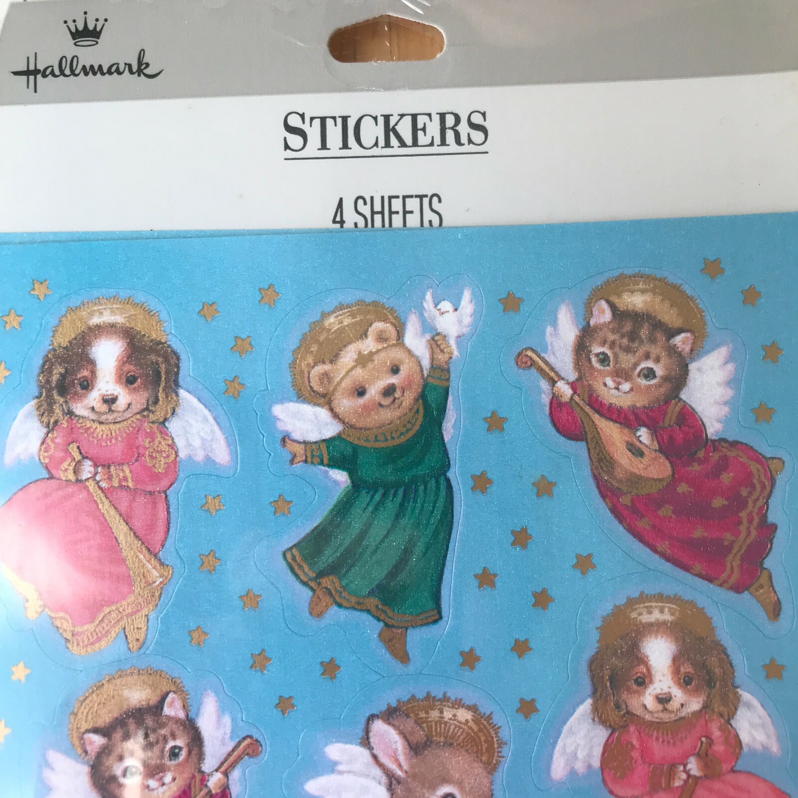 Hallmark Vintage 90s Angel Stickers Cat Dog Pig Lamb Bear 4 Sheets New 36 total