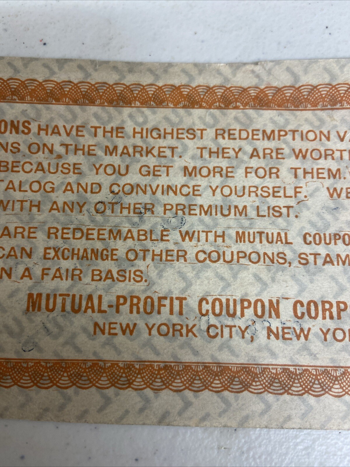Mutual Profit Coupon Corporation New York City, NY 50 Coupons Cigar Store