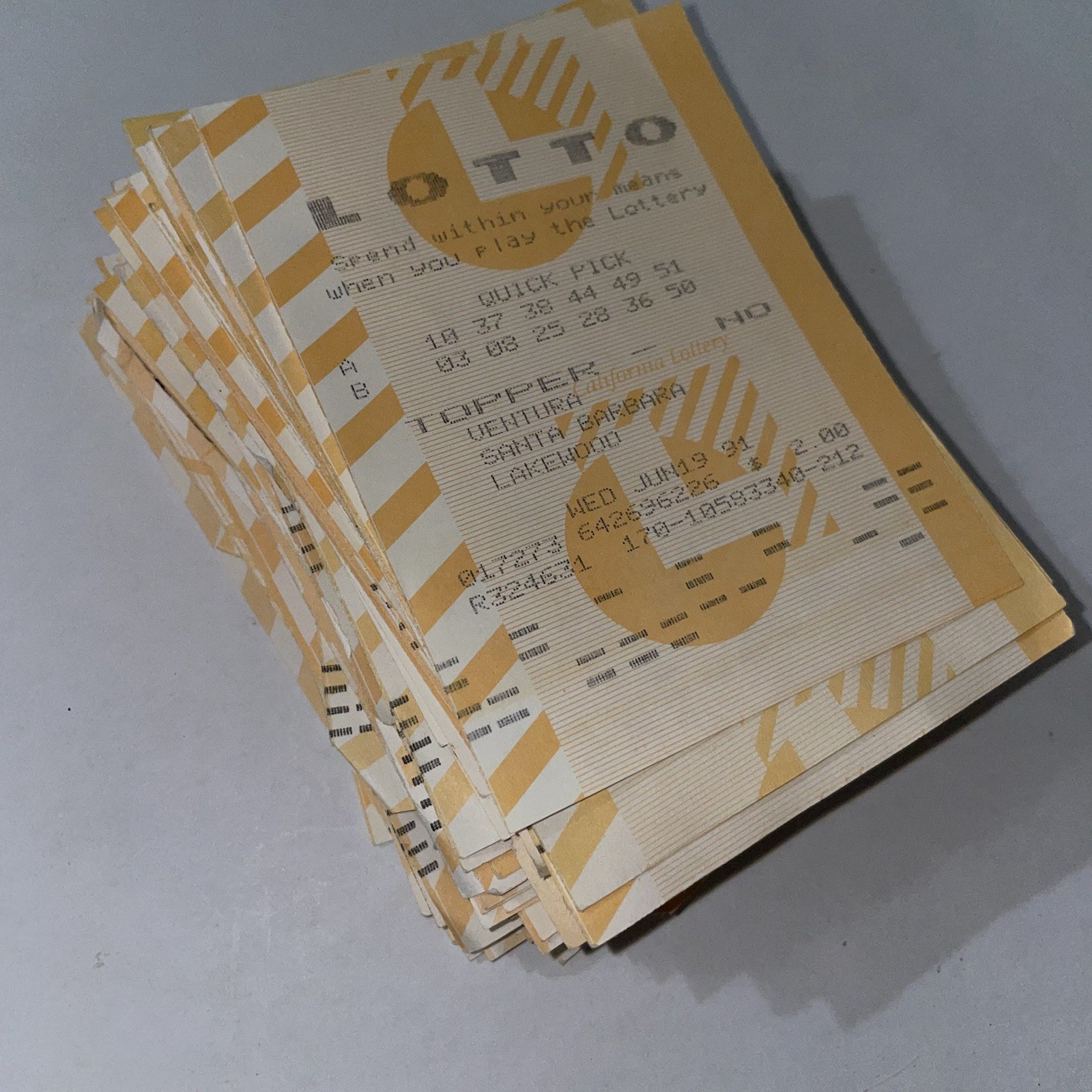 125 Vintage CA Lottery Tickets 1990 1991 Lotto Ephemera Collection Powerball