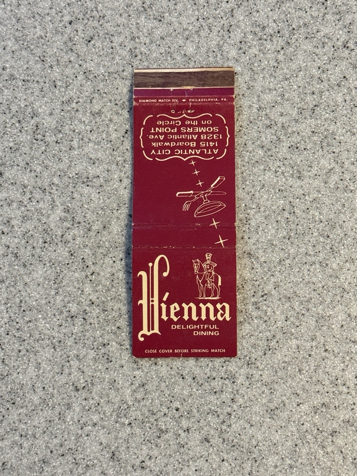Vienna Restaurant Atlantic City New Jersey Vintage Matchbook Cover N2