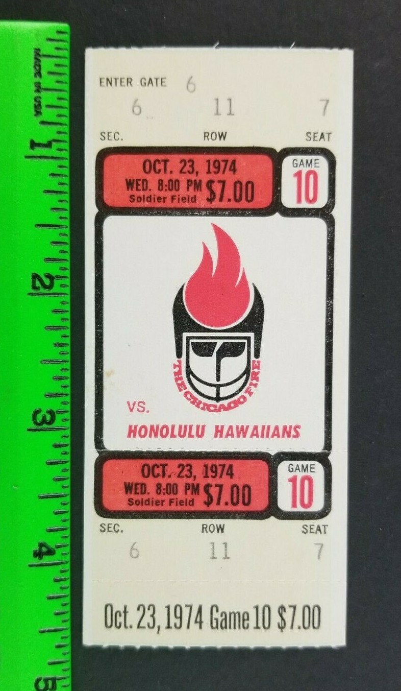 Vintage 1974 Chicago Fire v Honolulu Hawaiians World Football League Ticket Stub