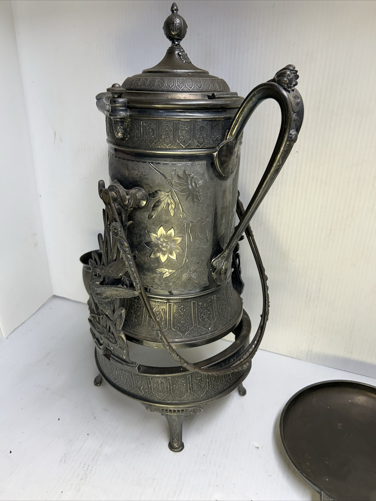 Reed & Barton Tilting Water 1923 Pitcher Patent 1880 W/ Cup Porcelain Lined