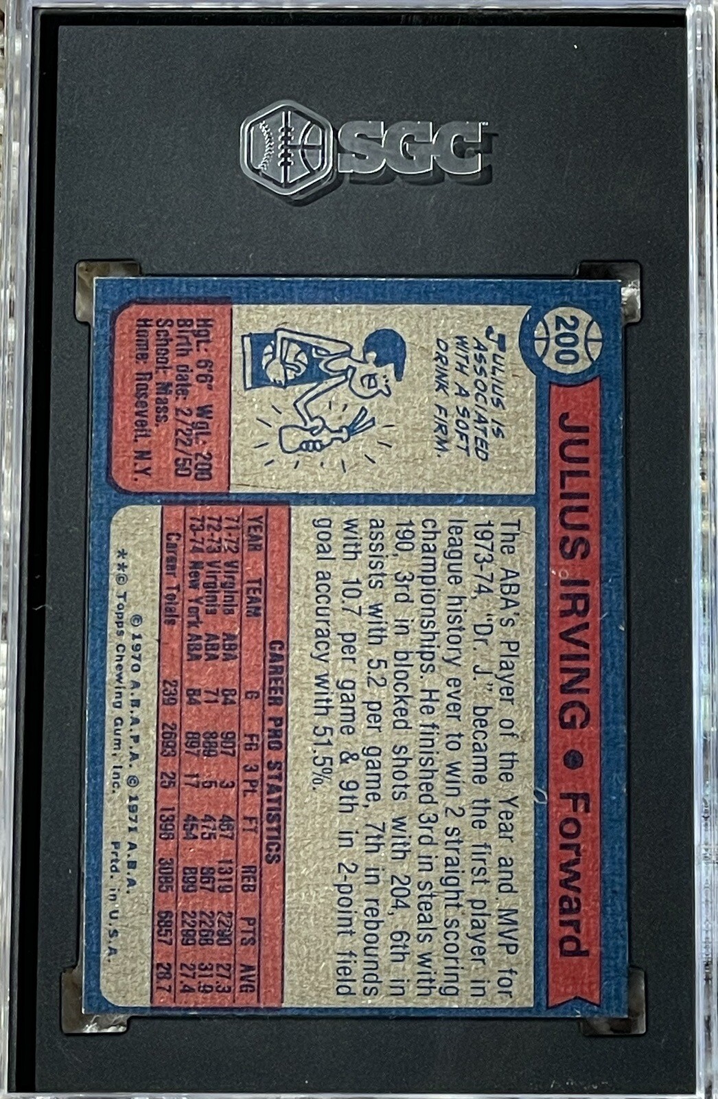 1974-75 Topps #200 Julius Erving Nets SGC 7 HOF