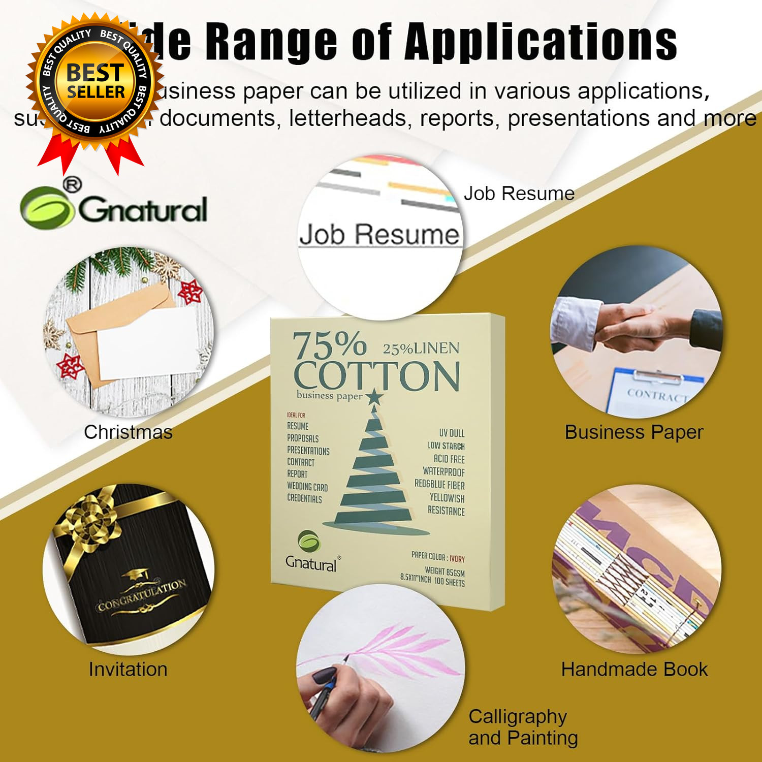 75% Cotton 25% Linen Business Paper Ivory 85Gsm 8.5″W X 11″L Resume Paper Won’T