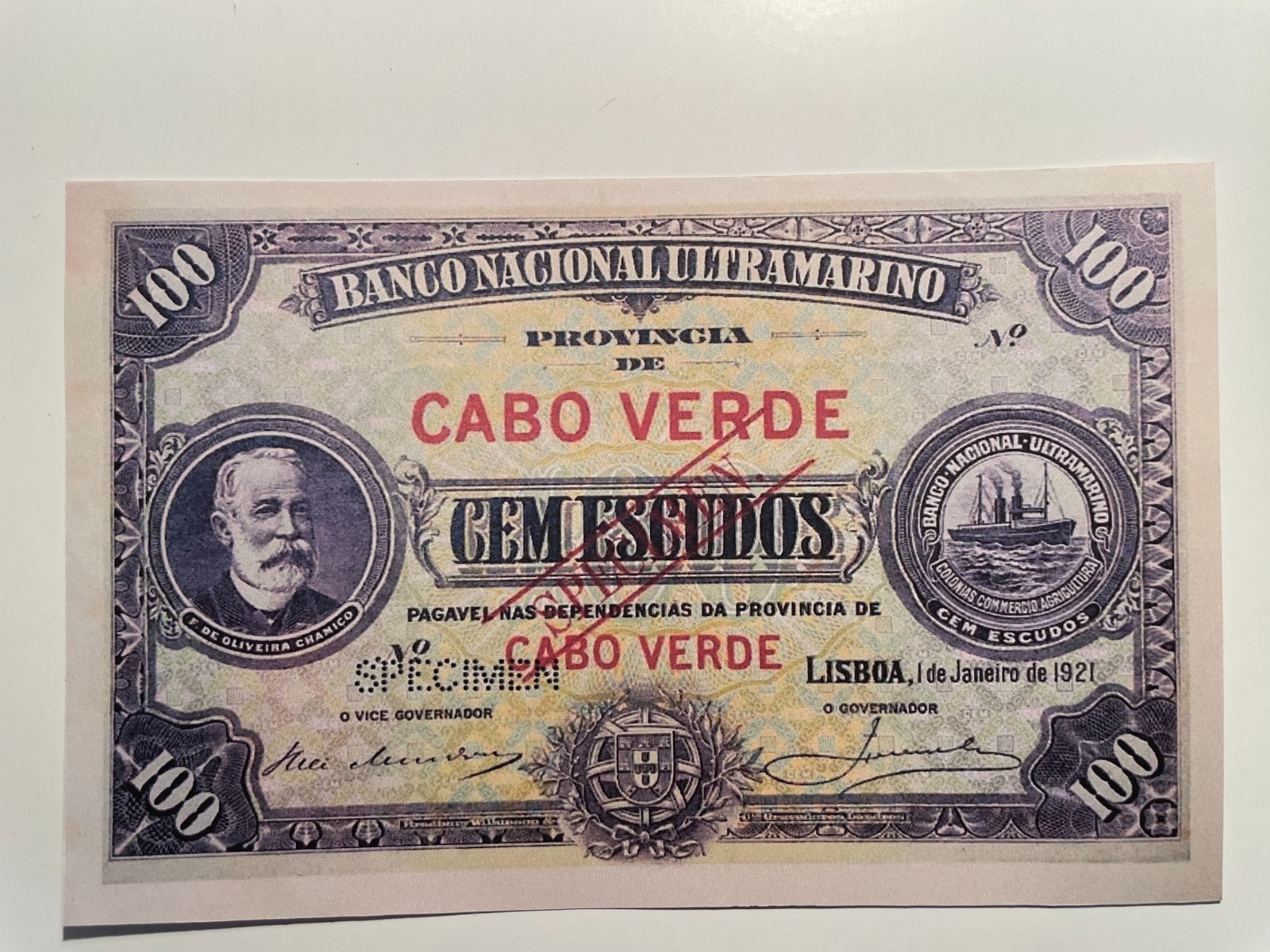 Cape Verde, Cabo Verde 100 Escudos 1921 Banknote Reproduction