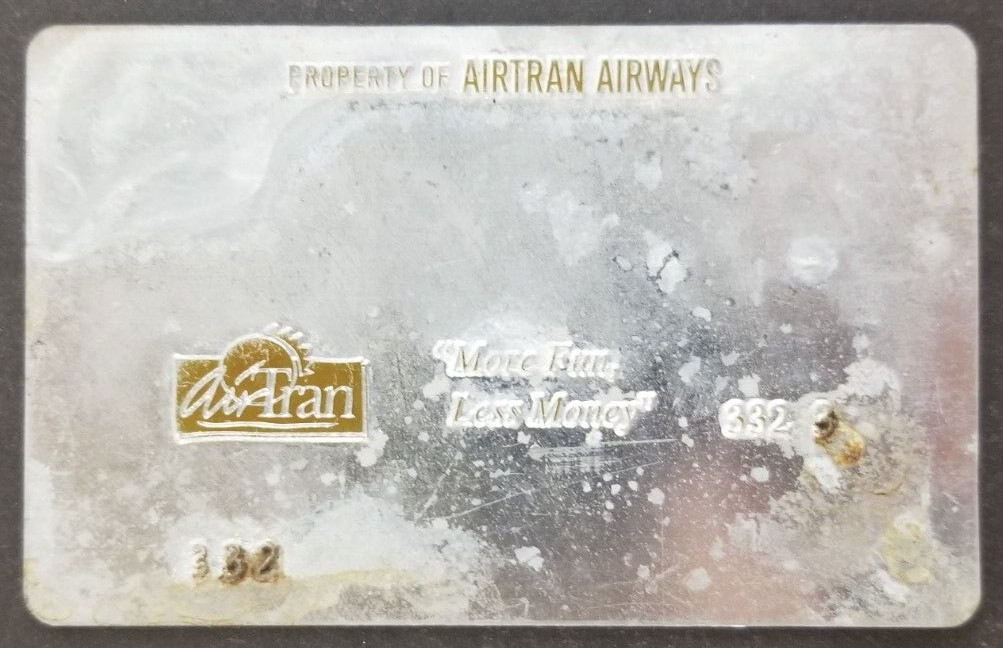 Vintage Airtran Air Tran Airlines Airplane Metal Sample Card