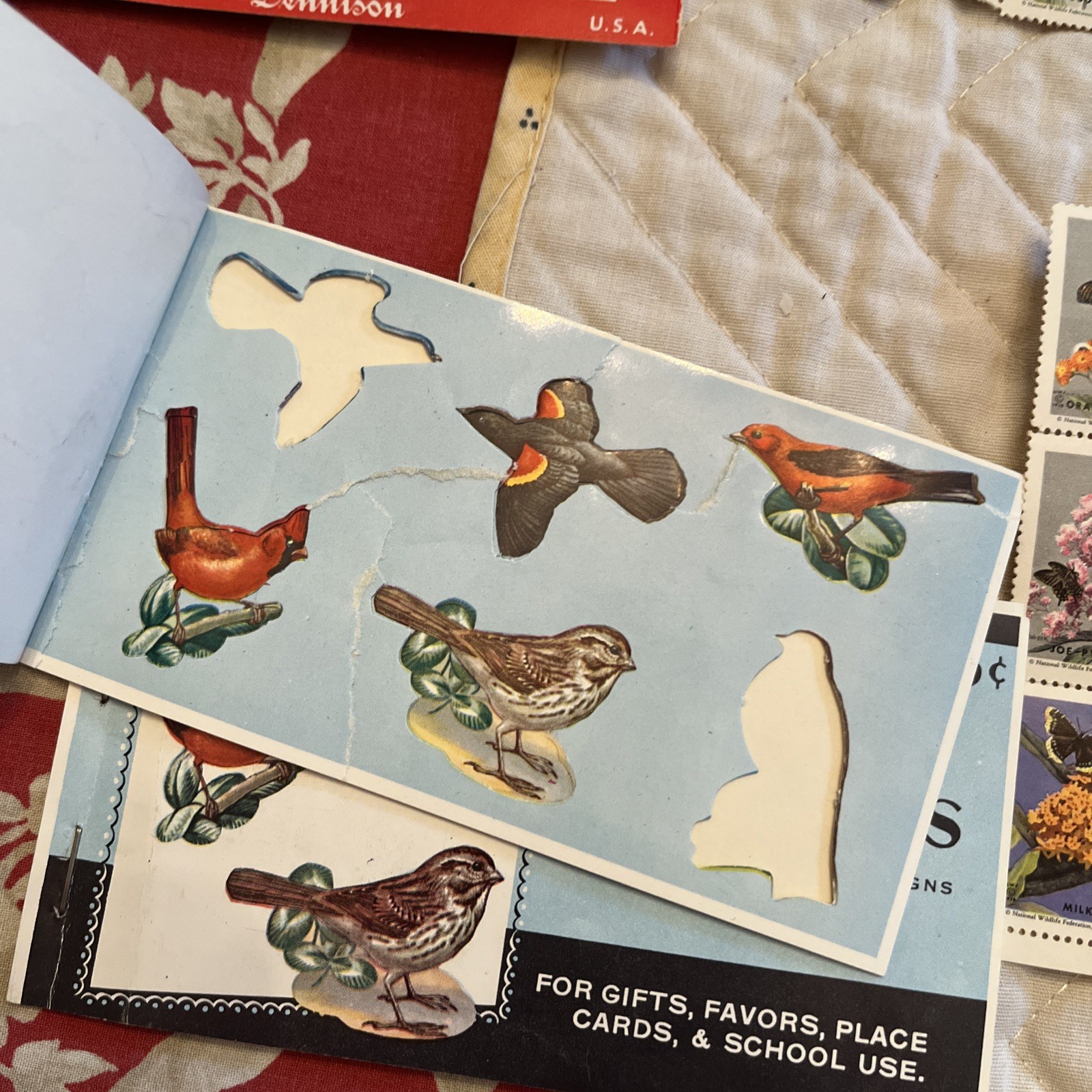Vintage Gummed Seals Eureka Dennison Seasonal Butterflies Birds Stars Lot