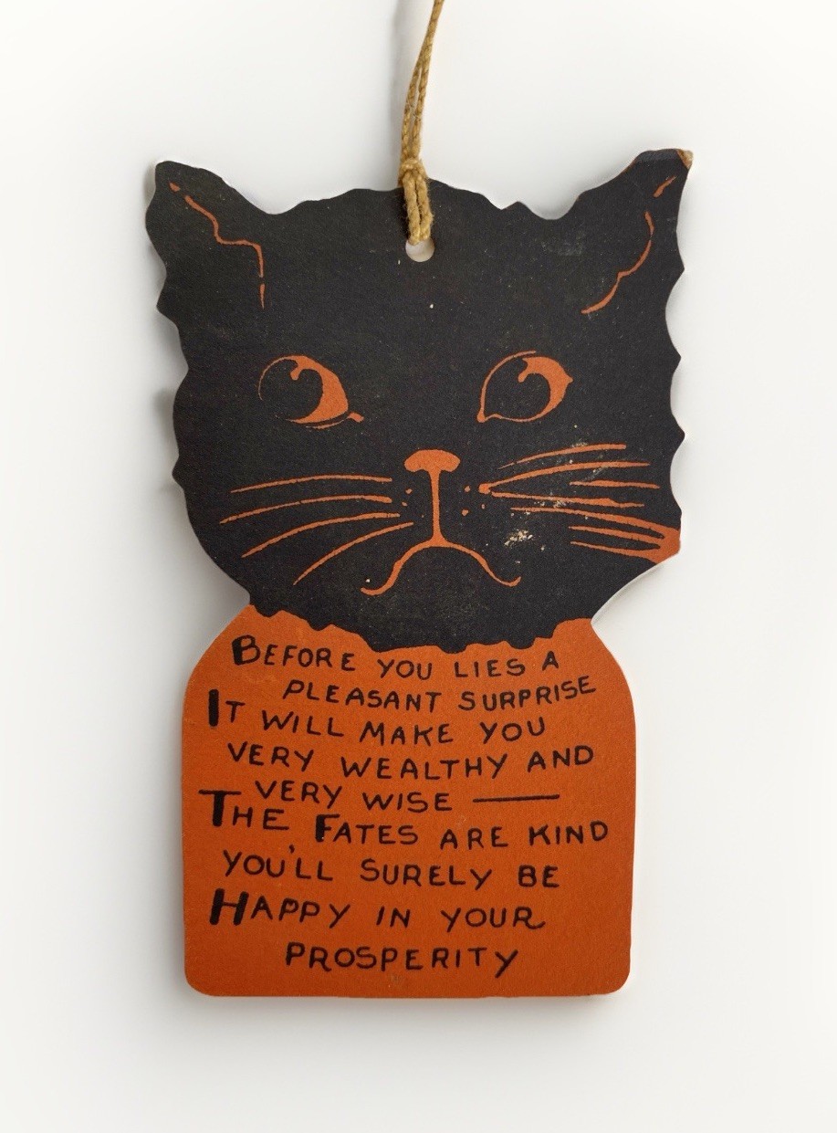 Vintage Halloween Black Cat Bridge Tallies, Set of 4 Die-Cut All Different