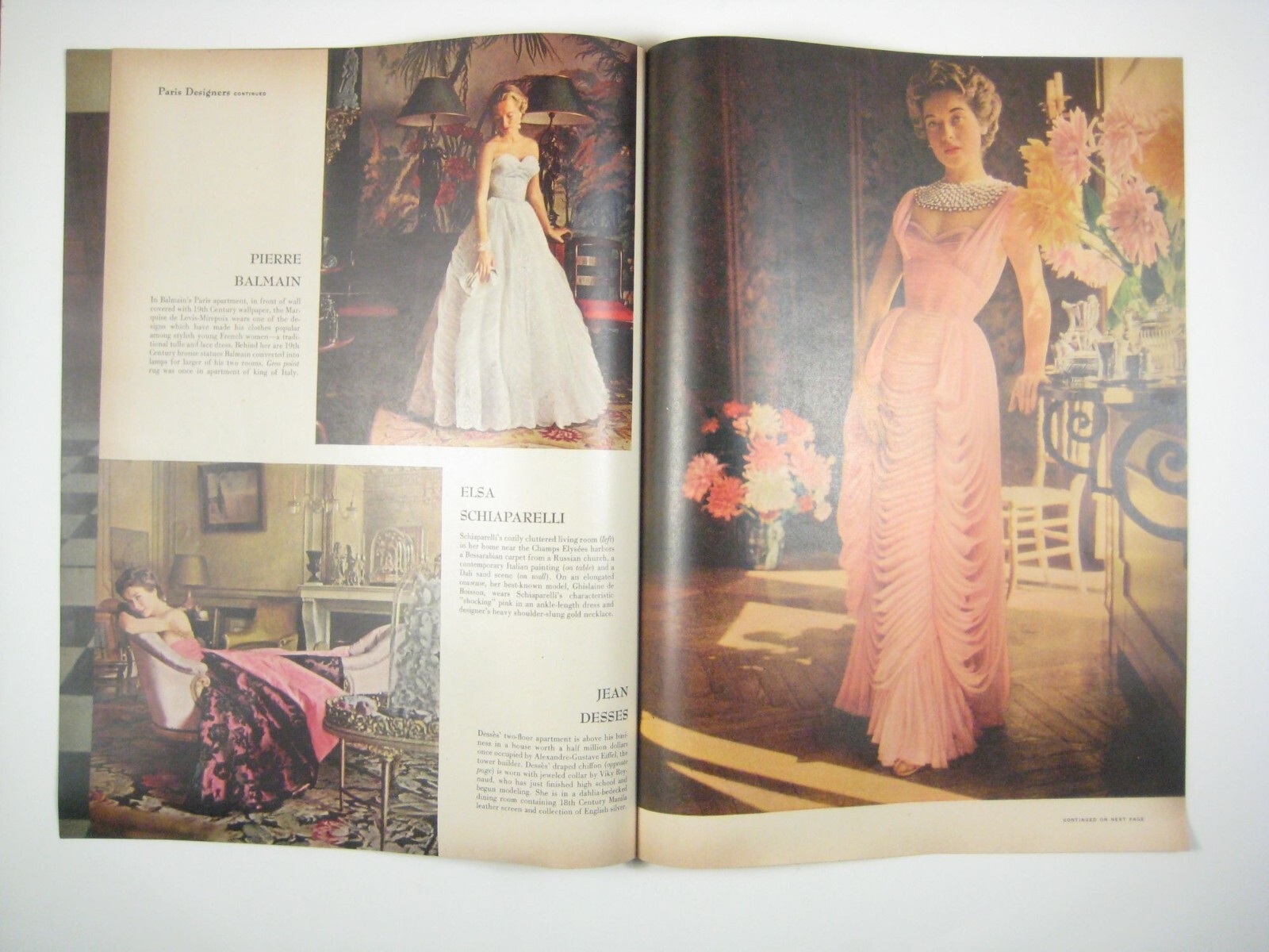 Vintage 1950s Life Magazine Fashion Pages Parisian Designers Dior Givenchy Gown