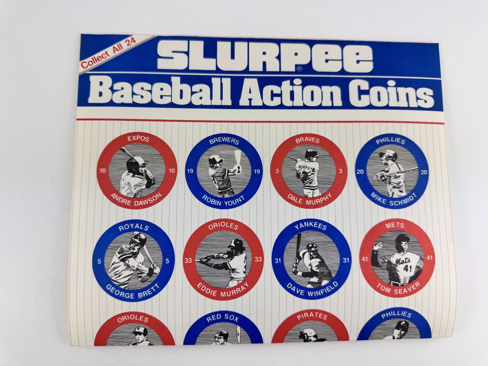 1984 Slurpee Baseball Action Coins Sheet – Tom Seaver, Cal Ripken Rich Gossage