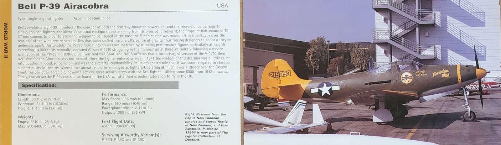 Bell P-39 P 39 Airacobra Picture Aircraft Info Detail Original Article Sheet