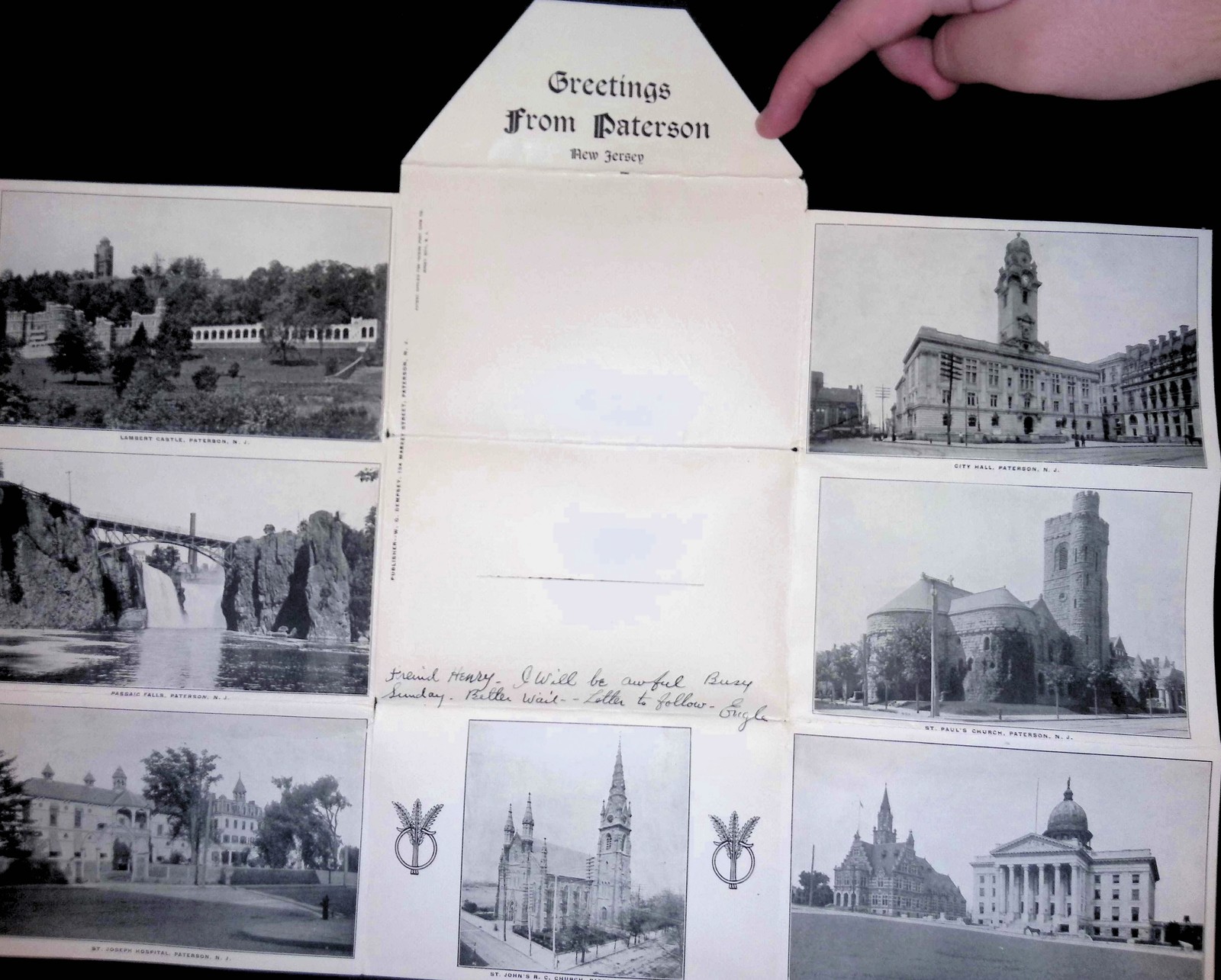 Paterson NJ Postcard Folder c1910 Dempsey Lambert Castle City Hall Greetings