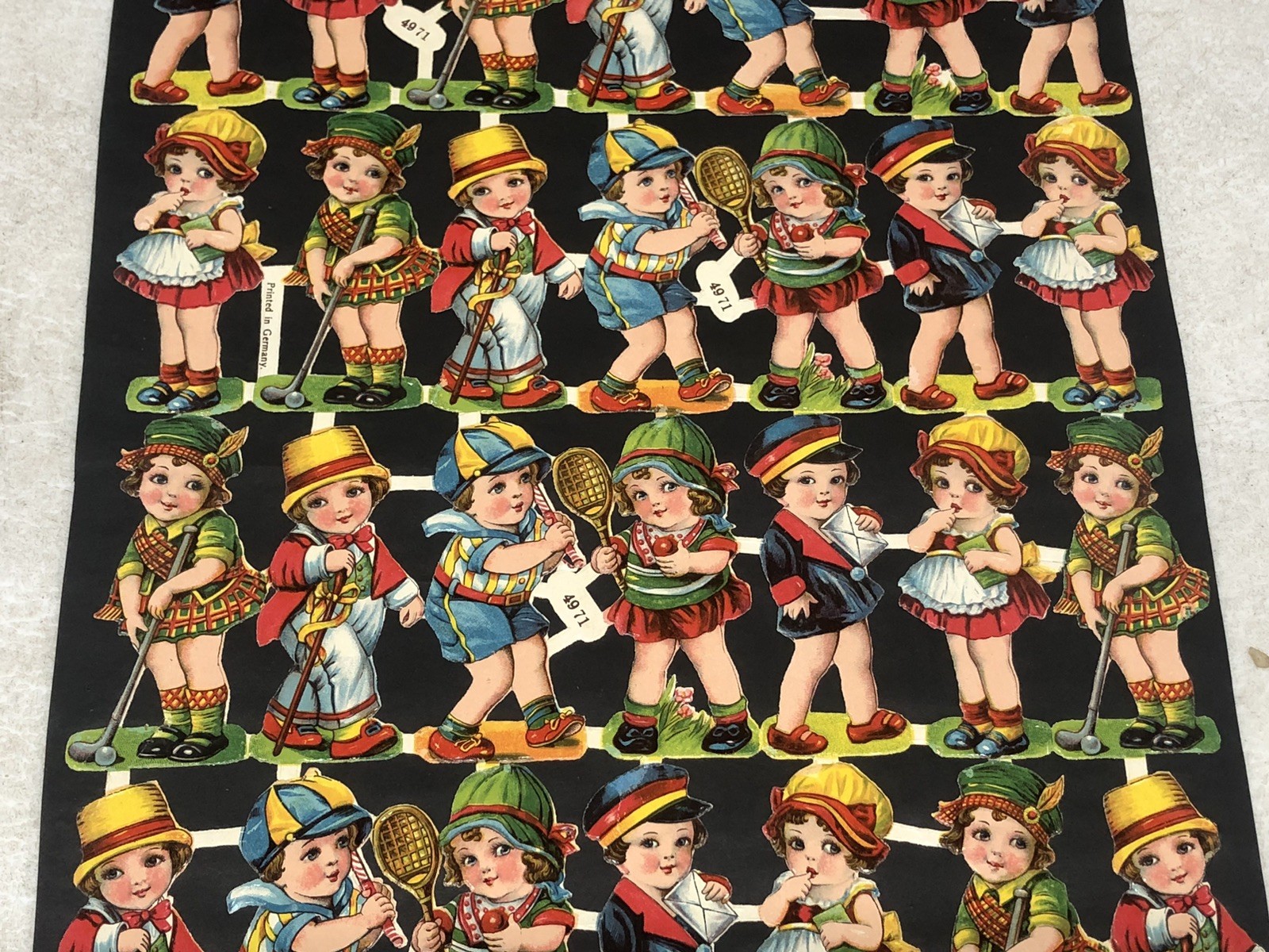 Kids Posing + Die Cut Scraps Glued on Paper Double Sided 2X Full Sheets L17