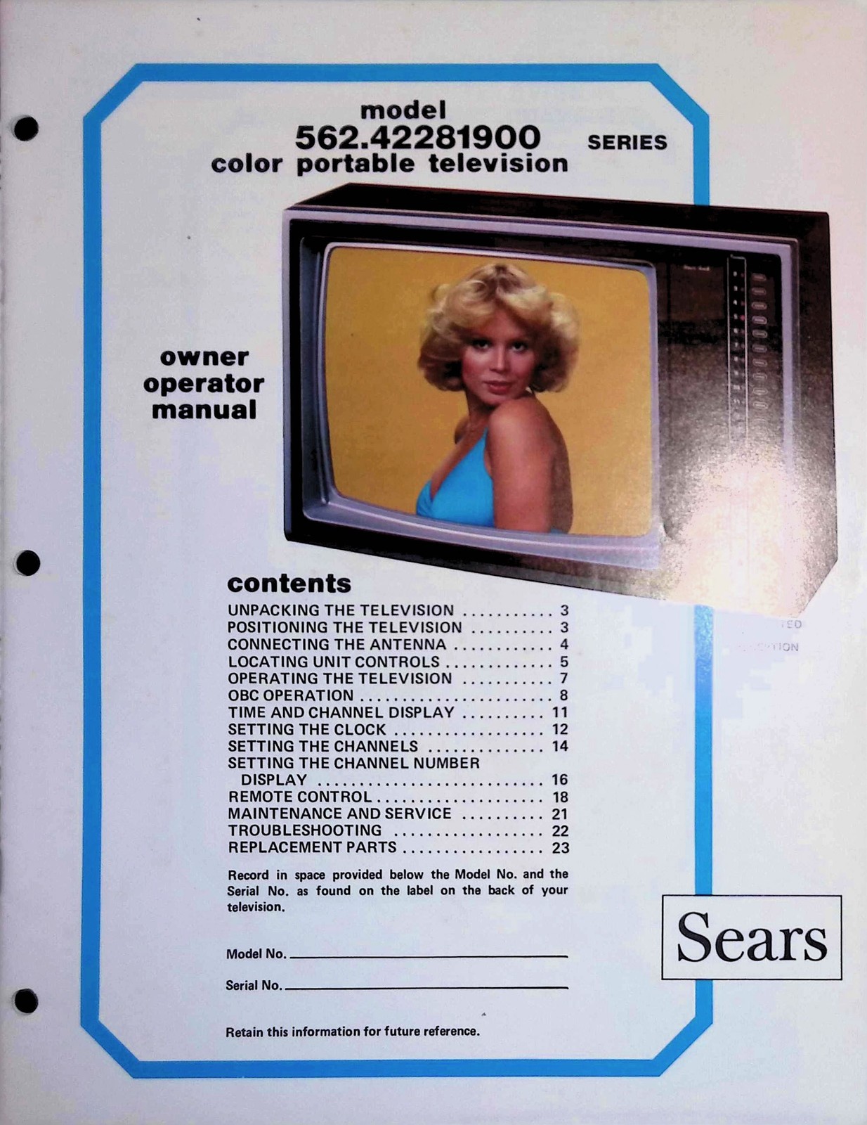 Sears Roebuck 1979 Color TV Sensor Touch OBC Manual Chicago Troubleshooting