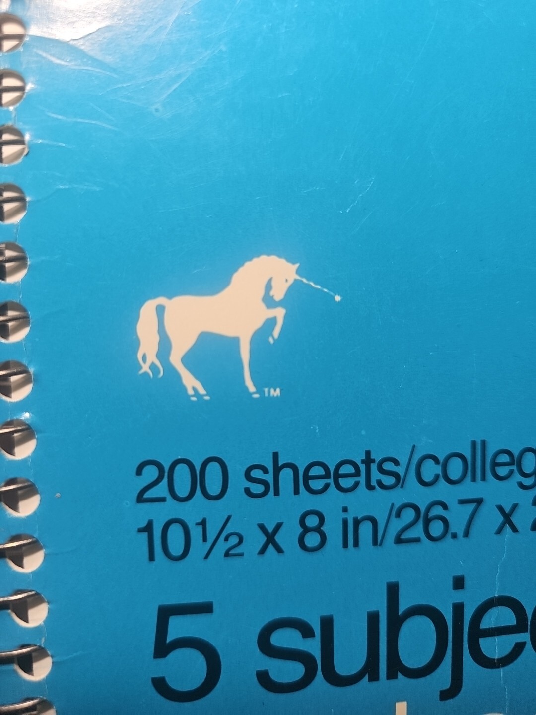 Mead Unicorn Vintage 1987 Spiral Notebook 5 Subject 200 pages